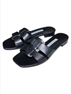 EMME PARSONS | Leo Black Leather Slides Strappy Fisherman Style • Size 6 • Italy